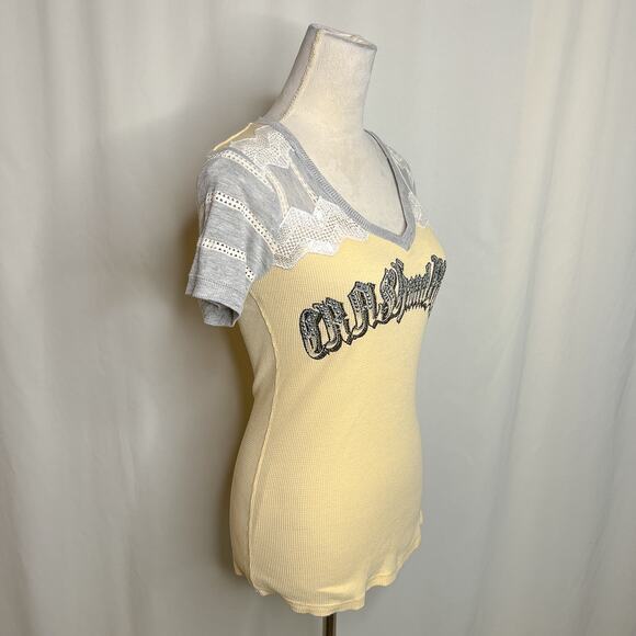 Crash & Burn Logo Shade Thermal Waffle T-Shirt Rhinestone Sequin Women's M NWT - Picture 11 of 11